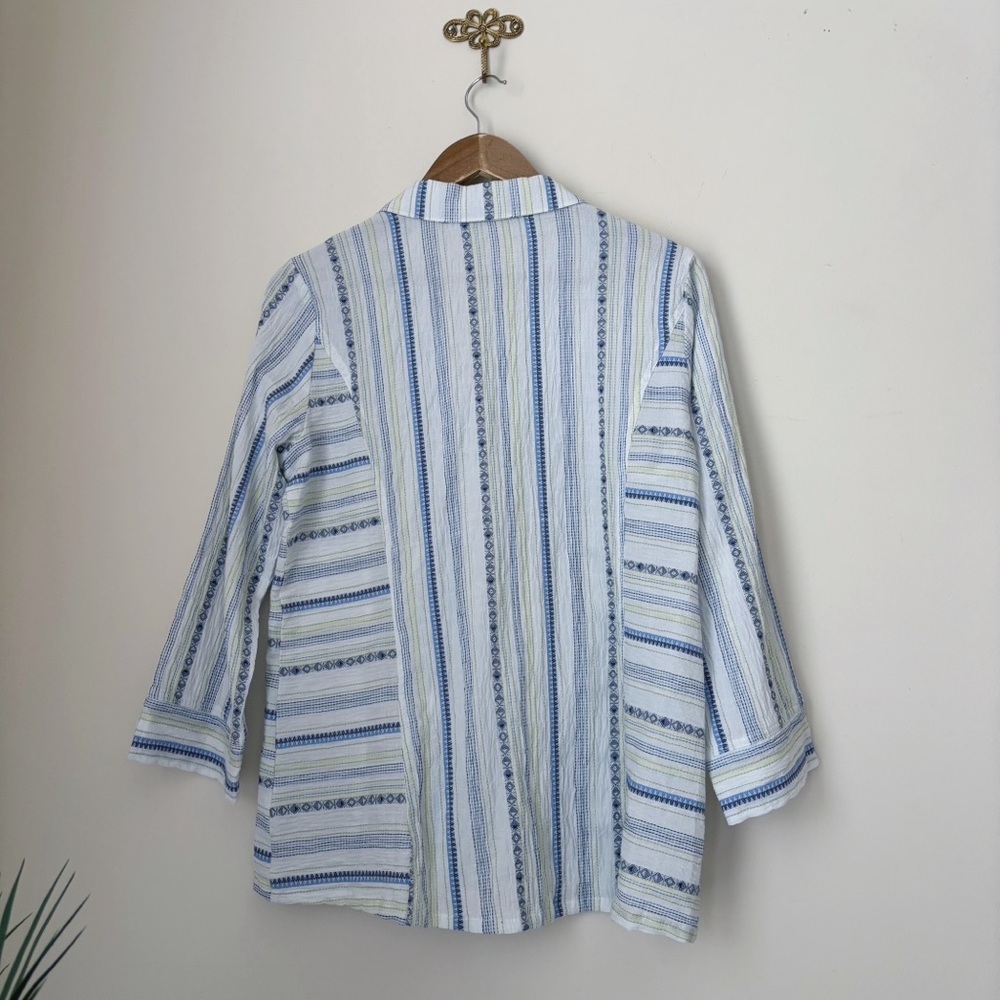 Habitat Coastal Textured Stripe Button Up Swing Tunic Top Medium - Picture 5 of 9